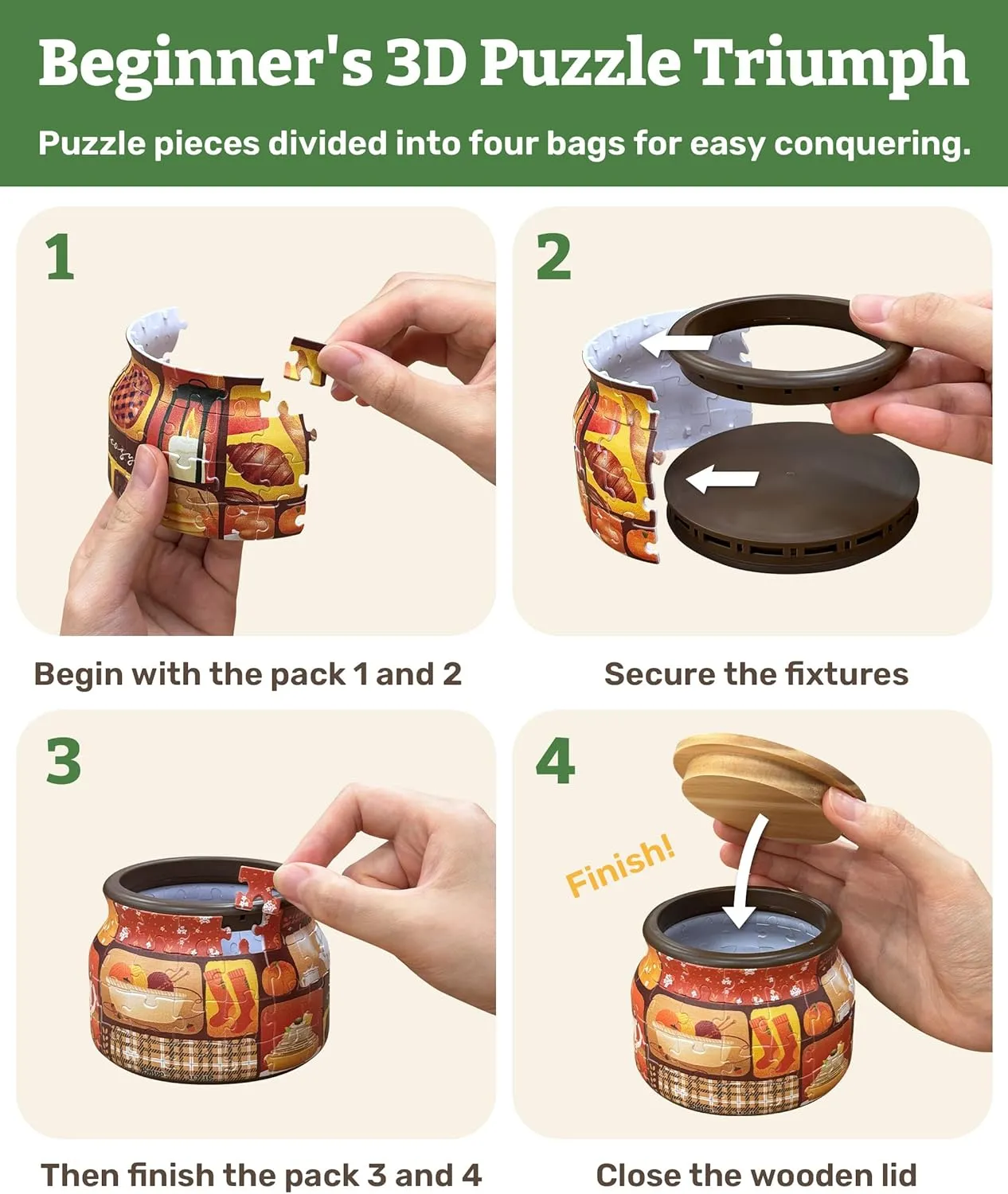 Living Room No Glue Requied Small [BC1021] 3D Puzzle Jar 64 Plastic Pieces for Adults - Live Cozy - Wooden Lid Container for horizontal patriarchal conclusion Kitchen Dining Study 