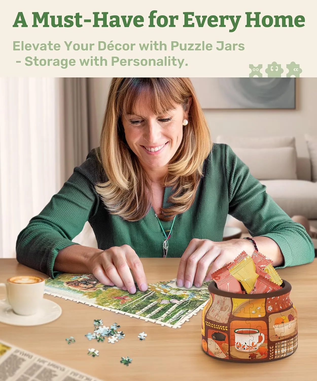 Living Room No Glue Requied Small [BC1021] 3D Puzzle Jar 64 Plastic Pieces for Adults - Live Cozy - Wooden Lid Container for horizontal patriarchal conclusion Kitchen Dining Study 