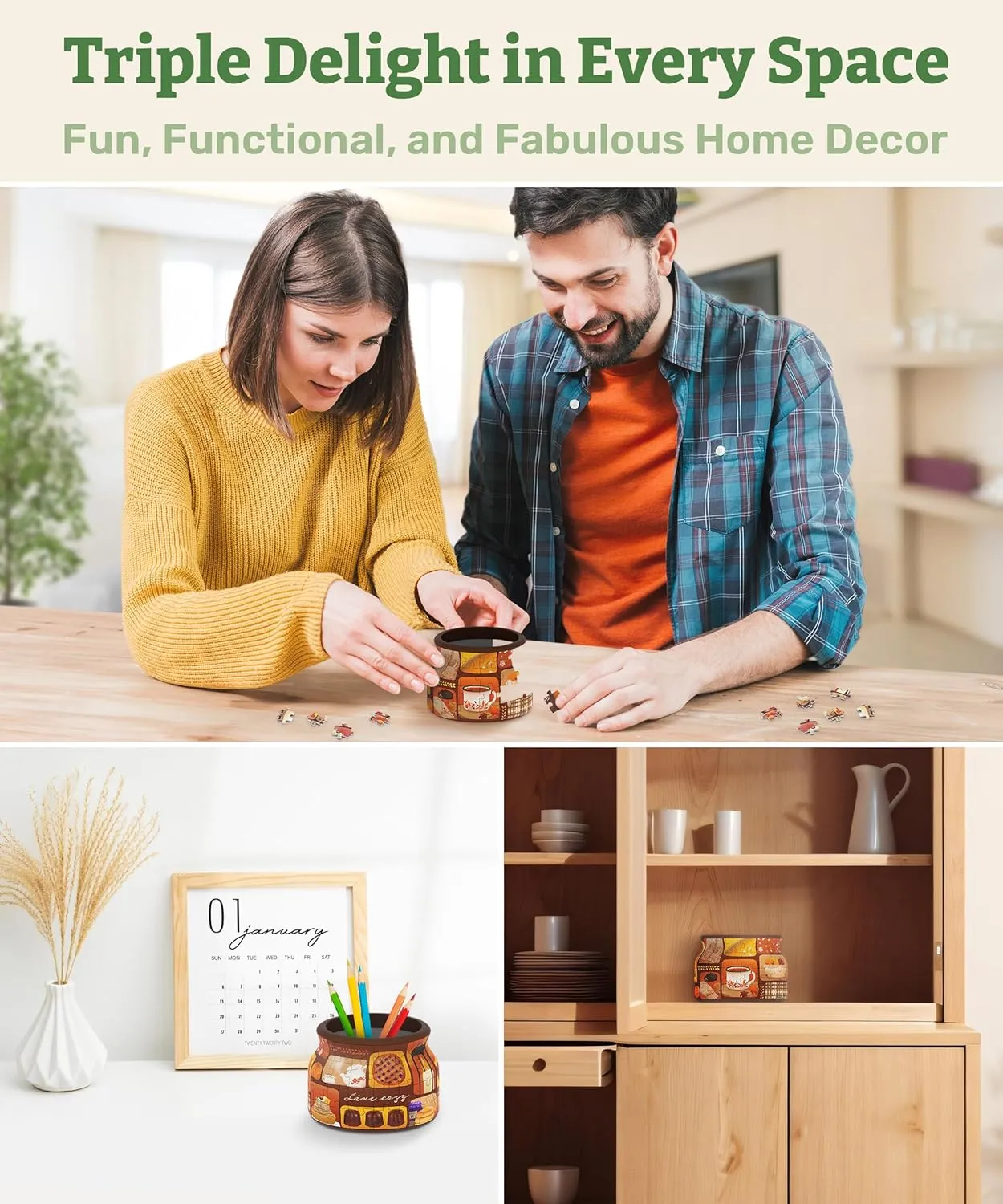 Living Room No Glue Requied Small [BC1021] 3D Puzzle Jar 64 Plastic Pieces for Adults - Live Cozy - Wooden Lid Container for horizontal patriarchal conclusion Kitchen Dining Study 