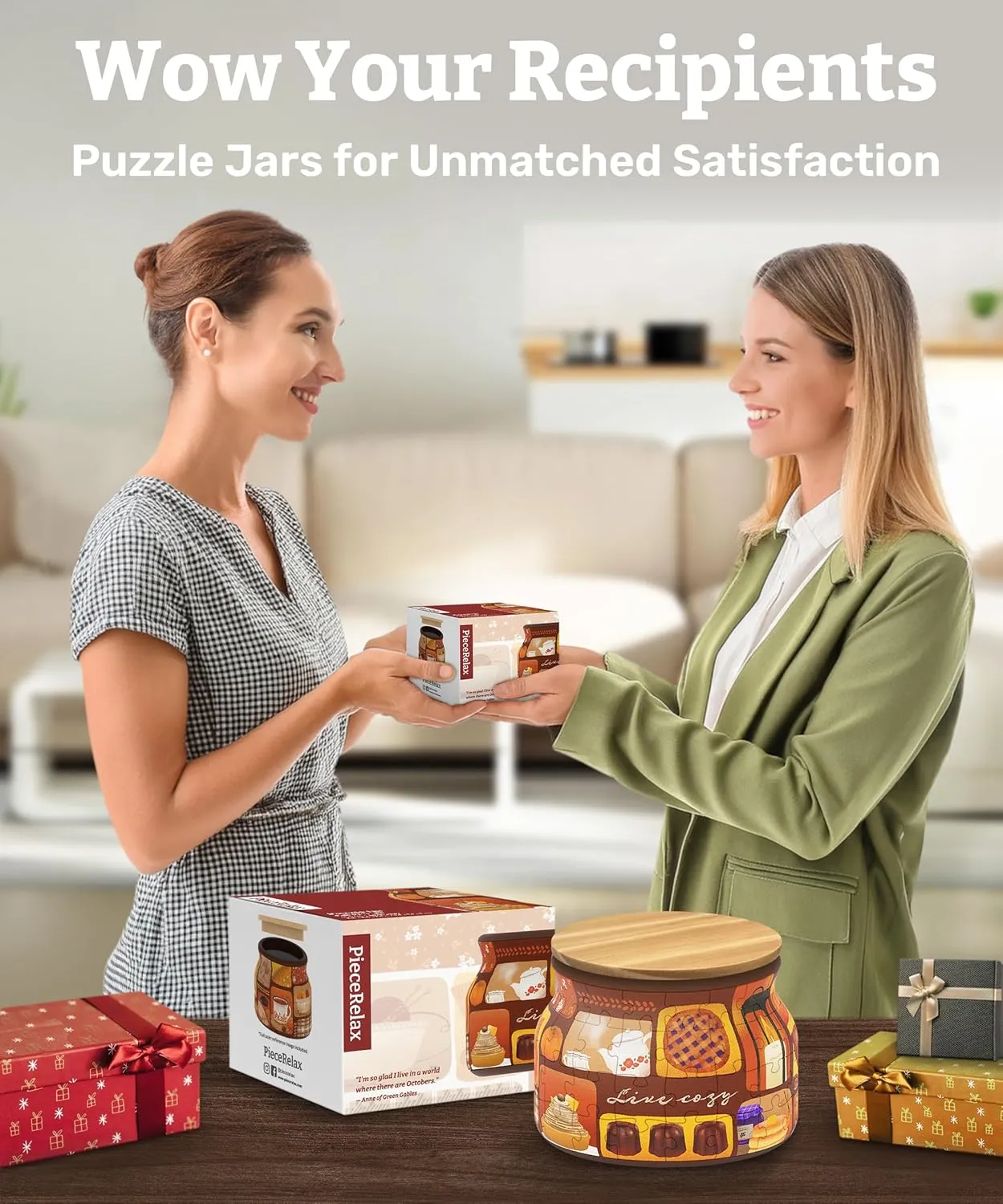 Living Room No Glue Requied Small [BC1021] 3D Puzzle Jar 64 Plastic Pieces for Adults - Live Cozy - Wooden Lid Container for horizontal patriarchal conclusion Kitchen Dining Study 