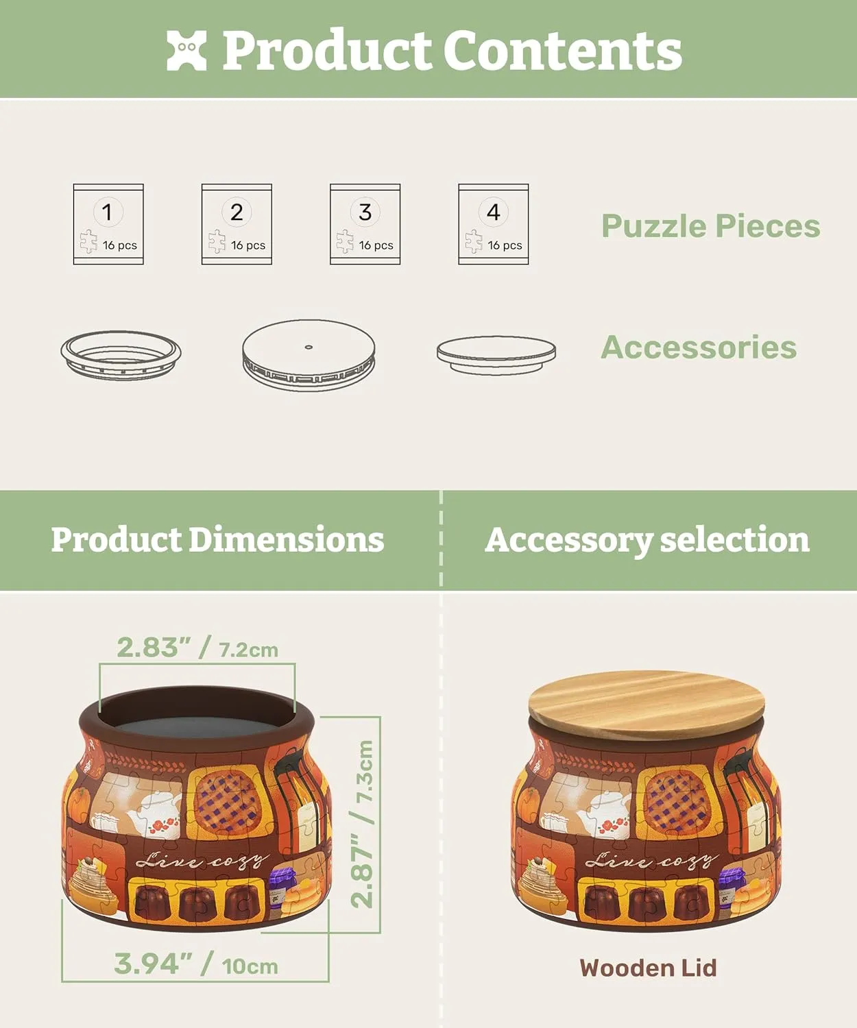 Living Room No Glue Requied Small [BC1021] 3D Puzzle Jar 64 Plastic Pieces for Adults - Live Cozy - Wooden Lid Container for horizontal patriarchal conclusion Kitchen Dining Study 