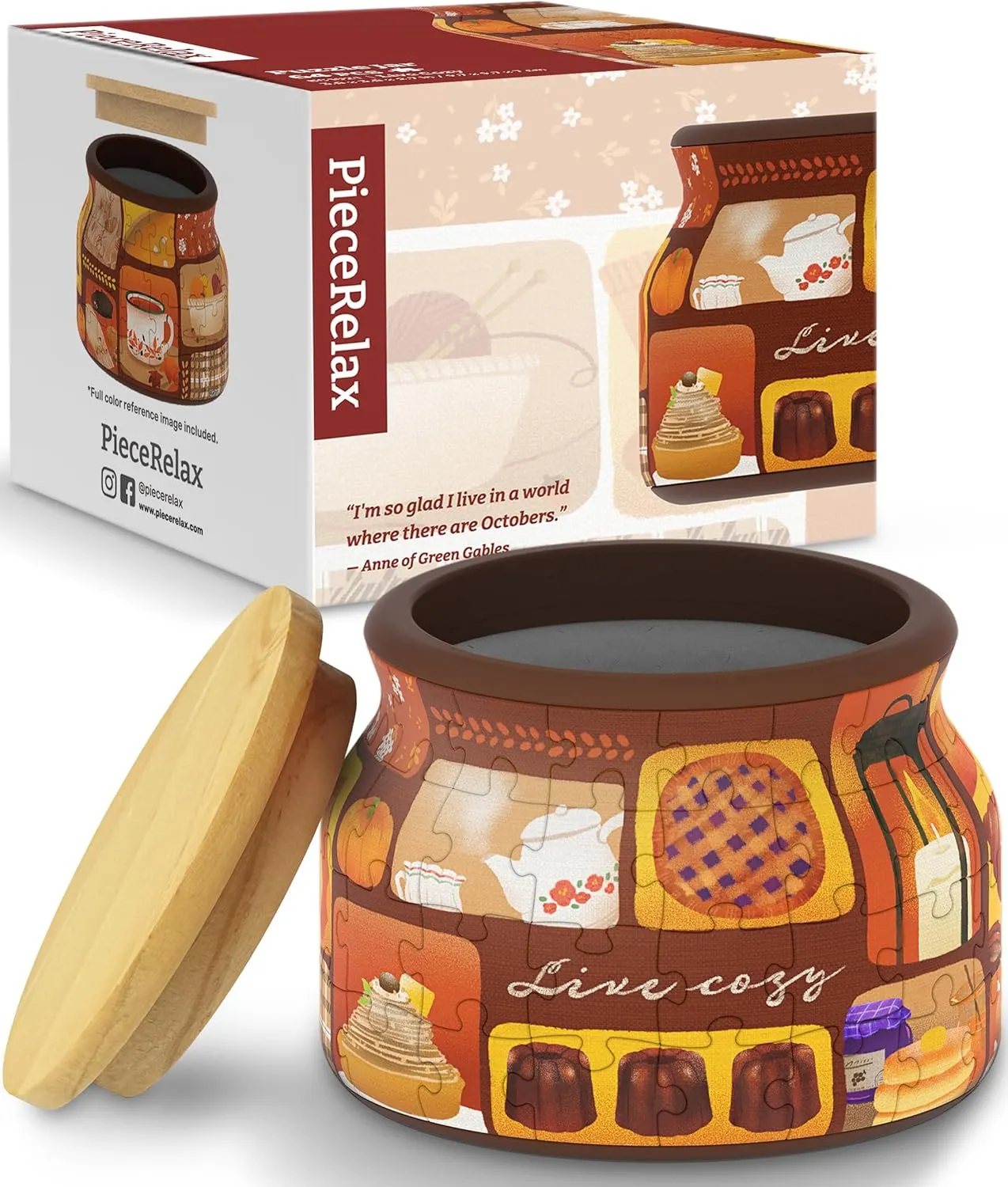 Living Room No Glue Requied Small [BC1021] 3D Puzzle Jar 64 Plastic Pieces for Adults - Live Cozy - Wooden Lid Container for horizontal patriarchal conclusion Kitchen Dining Study 