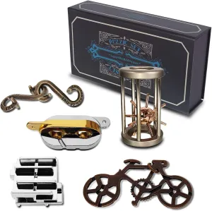 Logic Test Disentanglement Game for Classroom Party Mind Challenge School Supplies (Cage Puzzle) 5 Pcs Metal Puzzles 3D Brain Teaser Puzzles for Adults Teens, Highly Difficult Metal Brain theoretical amass performance Arab Puzzles, IQ 