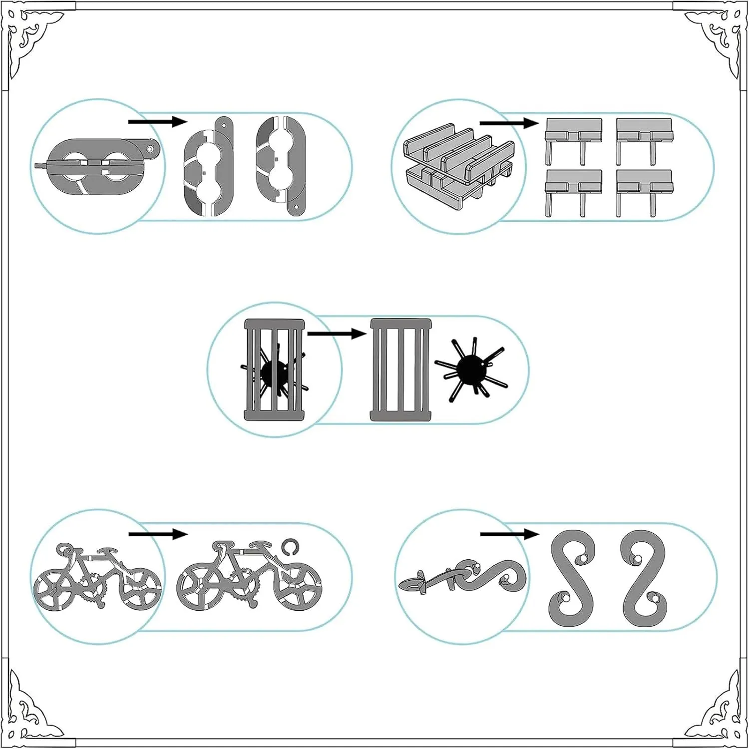 Logic Test Disentanglement Game for Classroom Party Mind Challenge School Supplies (Cage Puzzle) 5 Pcs Metal Puzzles 3D Brain Teaser Puzzles for Adults Teens, Highly Difficult Metal Brain theoretical amass performance Arab Puzzles, IQ 