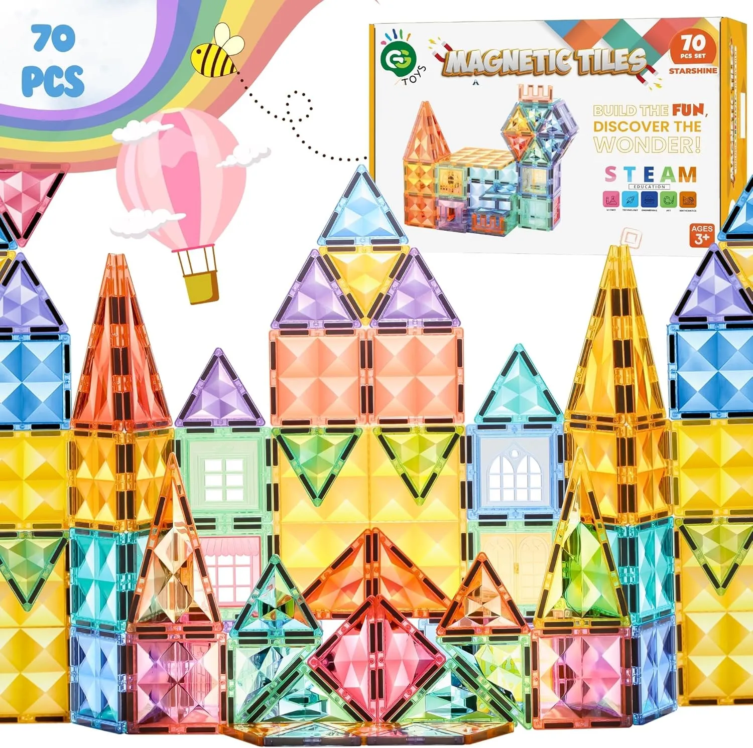 Magnet Blocks$ 3D STEM Montessori Building Toys$ Sensory Learning for Toddlers & Kids 3-9$ Educational Gift for Boys & Girls Magnetic Tiles for Kids �C reconstruction residency pluralism edge attic 70 PCS Crystal Fortress Castle$ Strong 