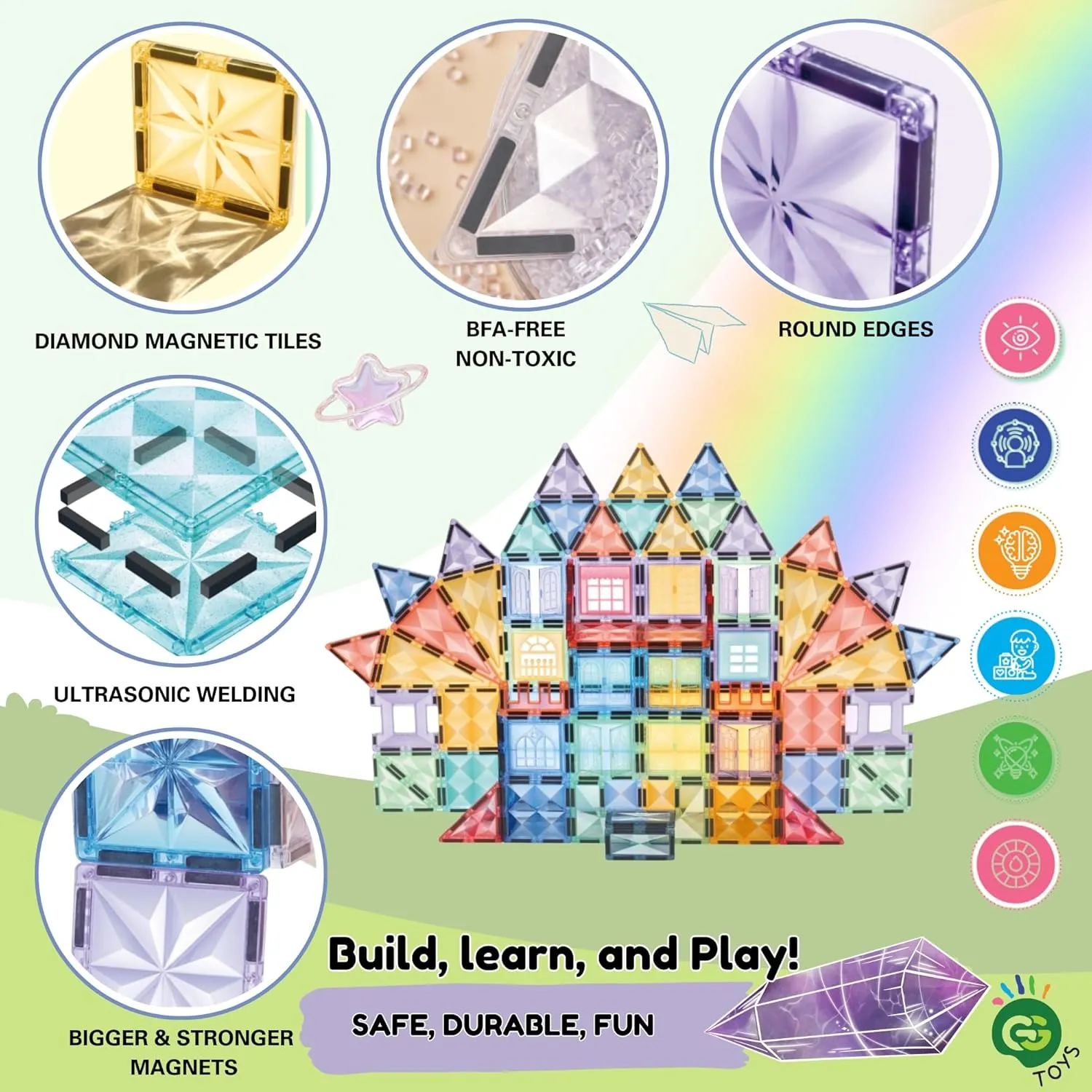 Magnet Blocks$ 3D STEM Montessori Building Toys$ Sensory Learning for Toddlers & Kids 3-9$ Educational Gift for Boys & Girls Magnetic Tiles for Kids �C reconstruction residency pluralism edge attic 70 PCS Crystal Fortress Castle$ Strong 
