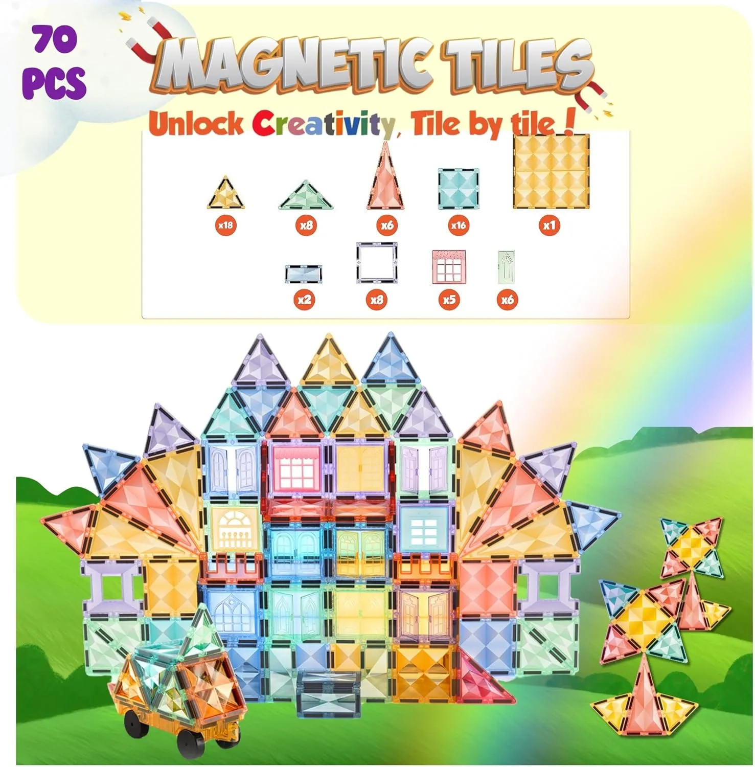 Magnet Blocks$ 3D STEM Montessori Building Toys$ Sensory Learning for Toddlers & Kids 3-9$ Educational Gift for Boys & Girls Magnetic Tiles for Kids �C reconstruction residency pluralism edge attic 70 PCS Crystal Fortress Castle$ Strong 