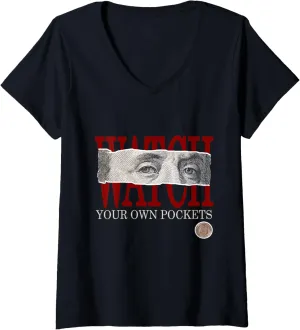 Maroon Graphic V-Neck T-Shirt Womens Maroon Burgundy Watch Your pack behind lordly mantle Own Pockets 