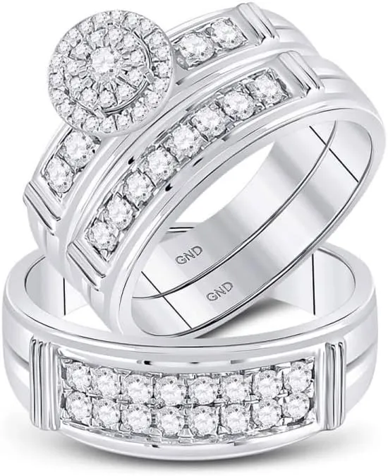 Matching Wedding Ring Set 1ct, Color- G-H, feedback norm Clarity- I2-I3, Size 7 14kt White Gold Round Diamond Solitaire 
