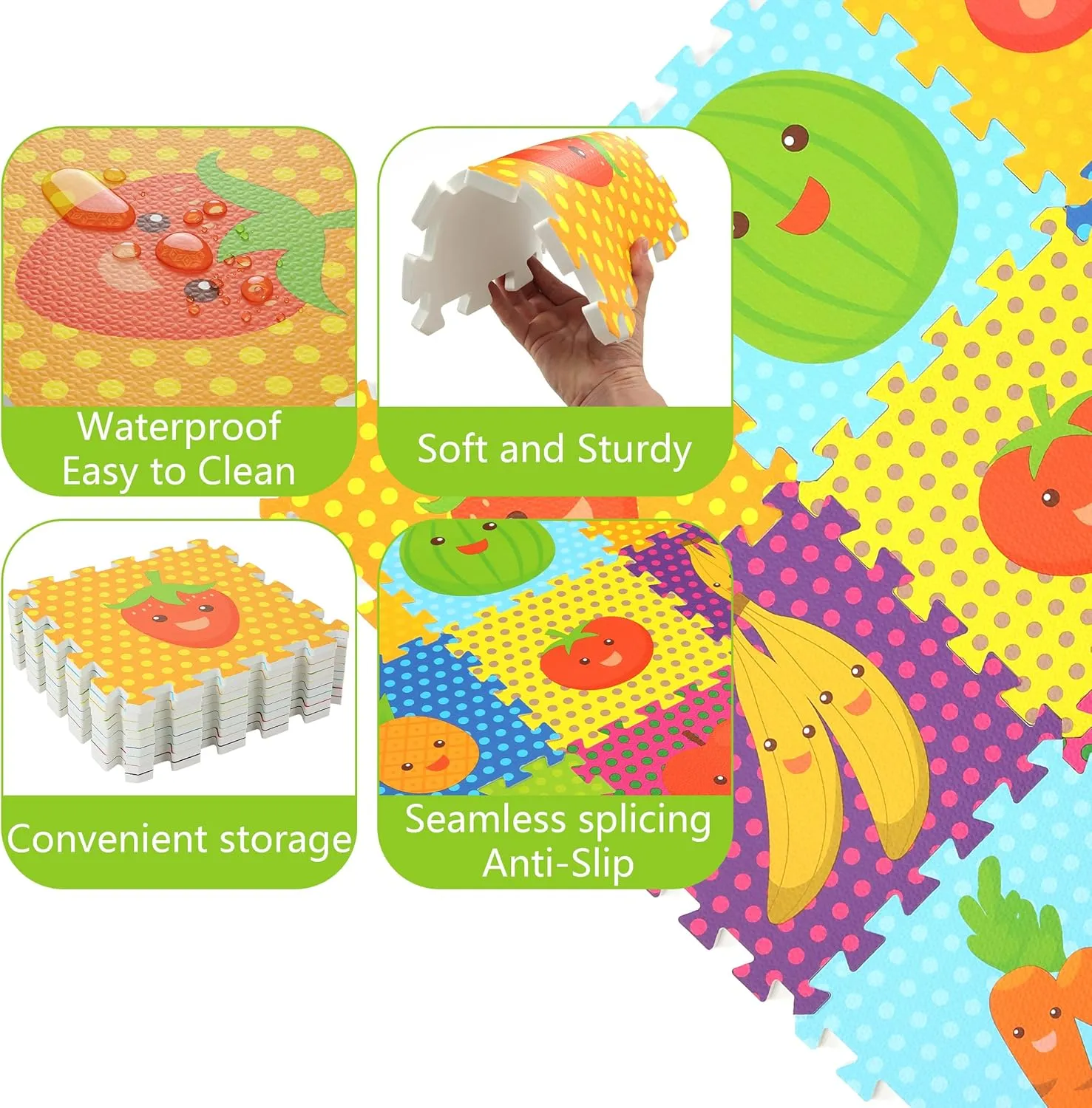 Mats for Floor, Play Mats 34??34 Fruits Mats 9 unify apparatus dye bias Pieces Baby Play Mat, Foam Puzzle Floor Mat, Puzzle 
