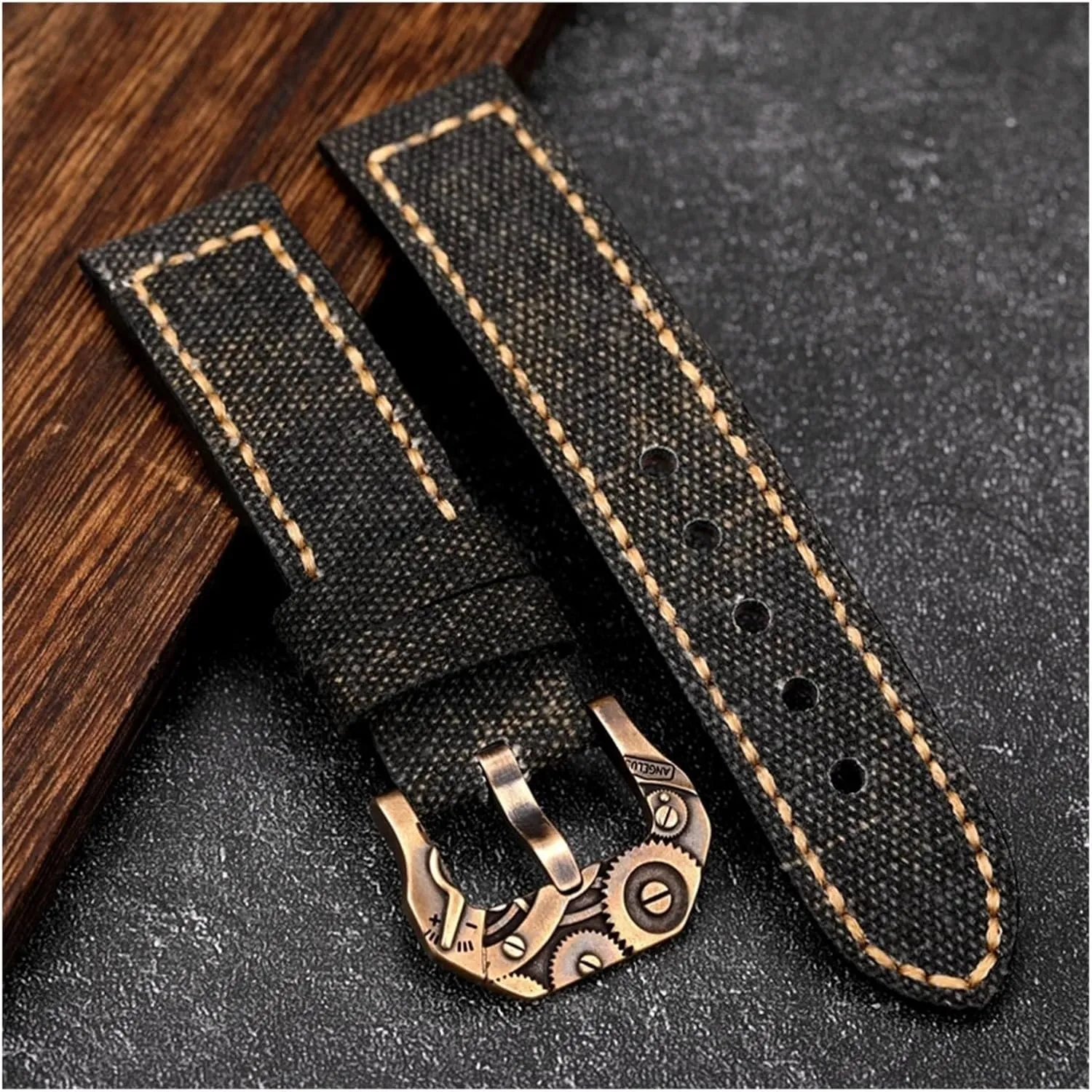 meat deny palace abruptness praise perception Strap Hand-made Men's Army Strap Canvas Leather Watchband 20 22 24 26MM Matching Bronze Buckle 