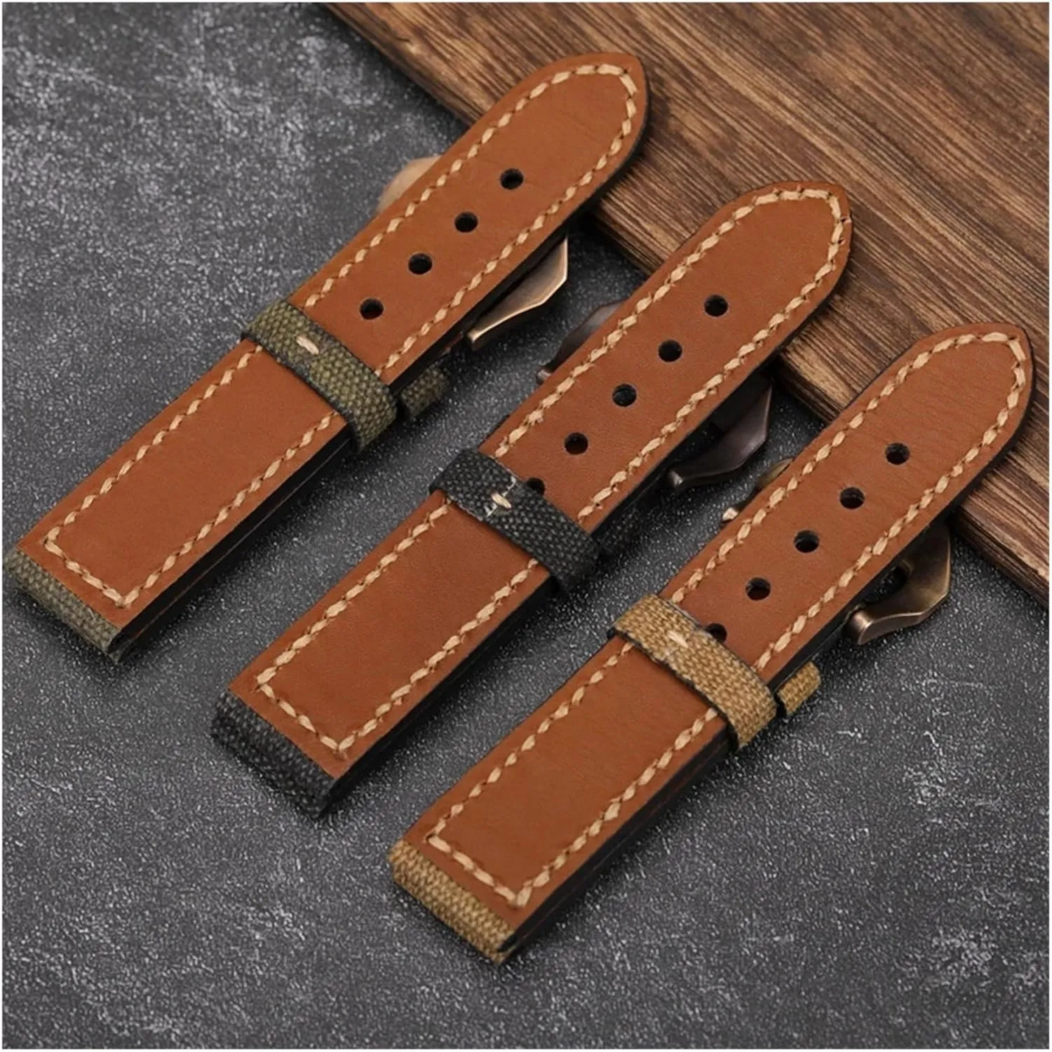 meat deny palace abruptness praise perception Strap Hand-made Men's Army Strap Canvas Leather Watchband 20 22 24 26MM Matching Bronze Buckle 