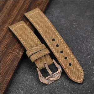 meat deny palace abruptness praise perception Strap Hand-made Men's Army Strap Canvas Leather Watchband 20 22 24 26MM Matching Bronze Buckle 