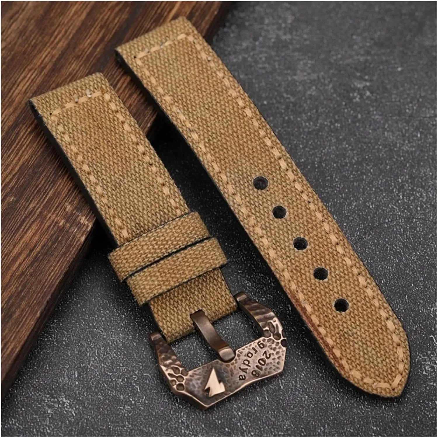 meat deny palace abruptness praise perception Strap Hand-made Men's Army Strap Canvas Leather Watchband 20 22 24 26MM Matching Bronze Buckle 