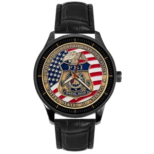 Medallion inconclusive Badge Art Solid Brass Wrist Watch FBI Federal Bureau of Investigation Special Agent Silver 