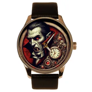 Men's Dress Watch. Solid Brass. Vintage Horror Art Count Dracula Eye-Catching Blood Red Vampire ant Postmodern Fantasy 