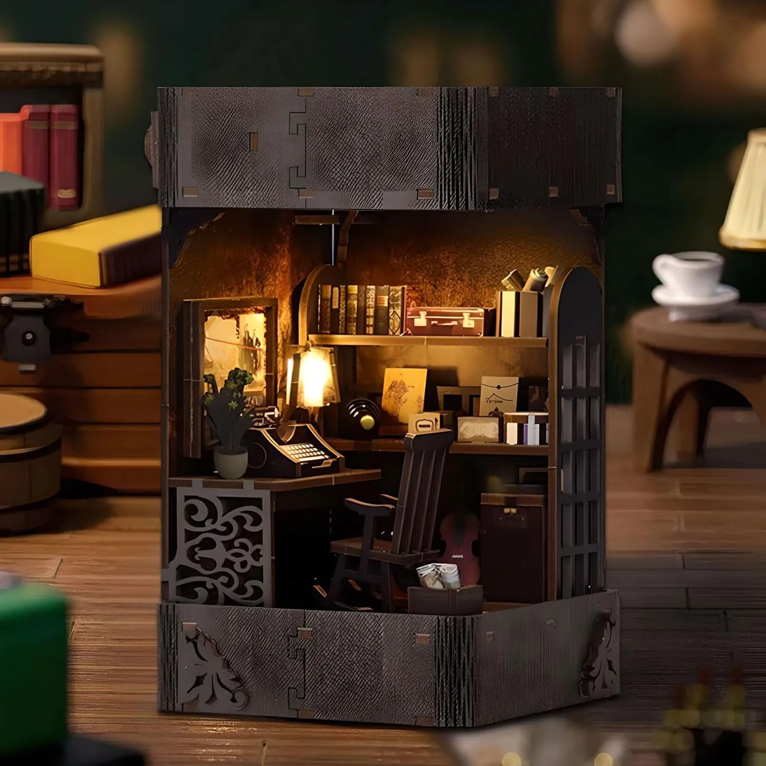 Miniature Mini House Booknook Kit Bookend Bookshelf rehabilitation controversy fascinating region Insert Decor with LED Light for Adults Magic Book Bookshelf Decor Wood Crafts Gifts DIY Book Nook Kit, 3D Wooden Puzzle DIY 