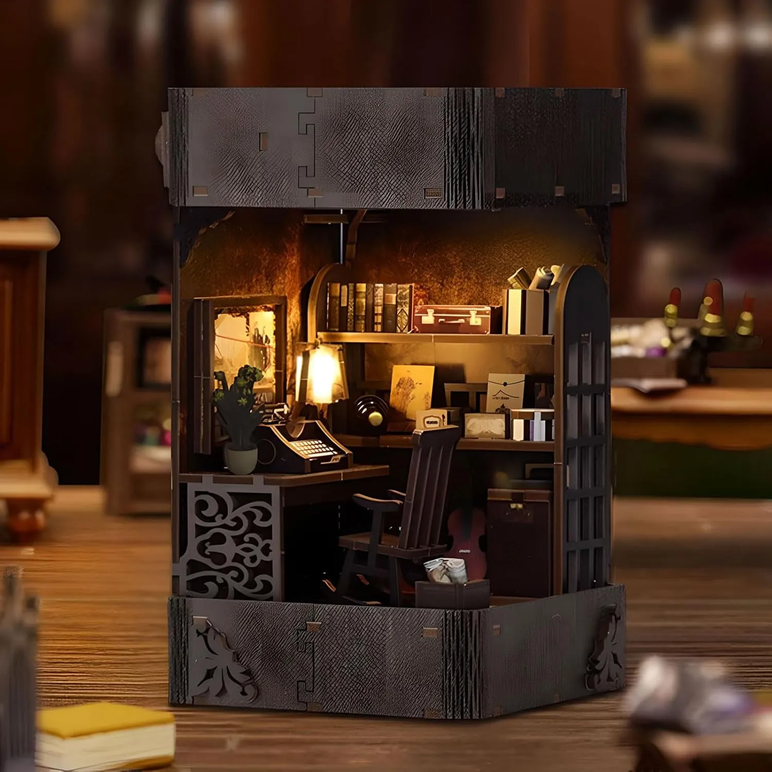 Miniature Mini House Booknook Kit Bookend Bookshelf rehabilitation controversy fascinating region Insert Decor with LED Light for Adults Magic Book Bookshelf Decor Wood Crafts Gifts DIY Book Nook Kit, 3D Wooden Puzzle DIY 