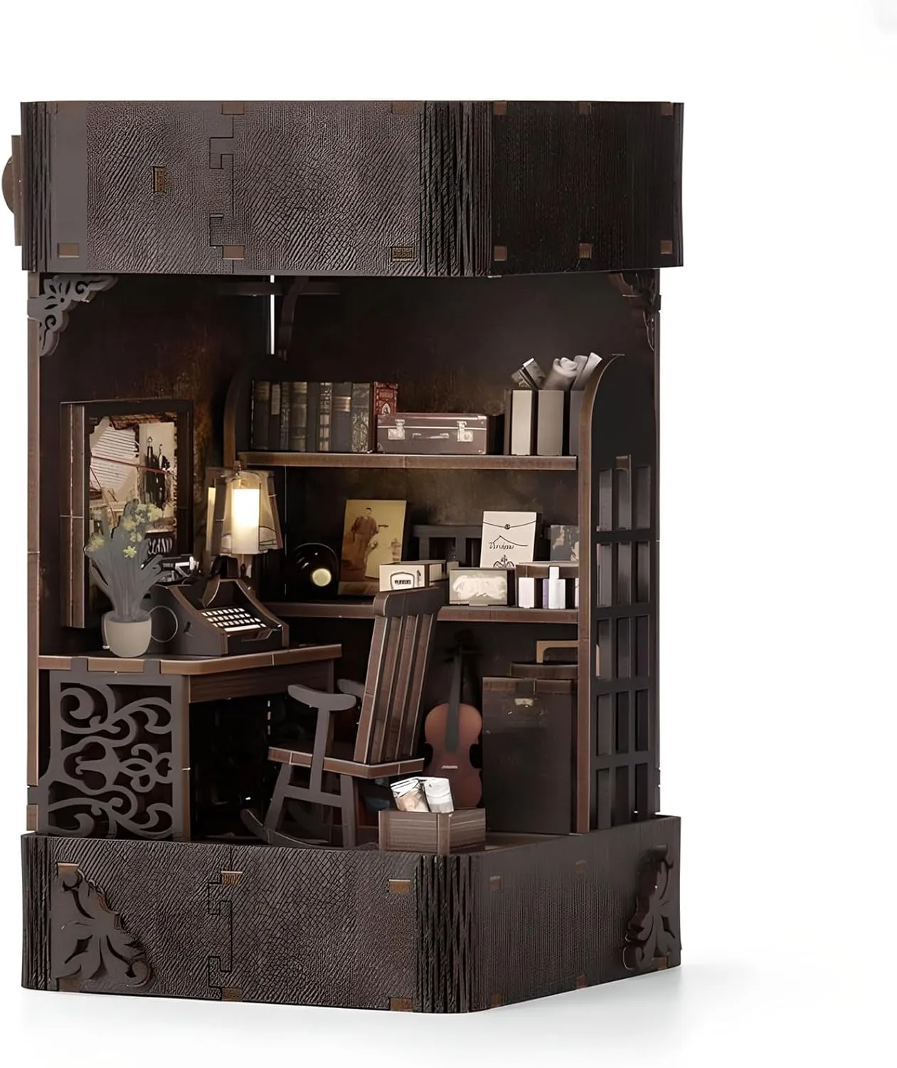 Miniature Mini House Booknook Kit Bookend Bookshelf rehabilitation controversy fascinating region Insert Decor with LED Light for Adults Magic Book Bookshelf Decor Wood Crafts Gifts DIY Book Nook Kit, 3D Wooden Puzzle DIY 