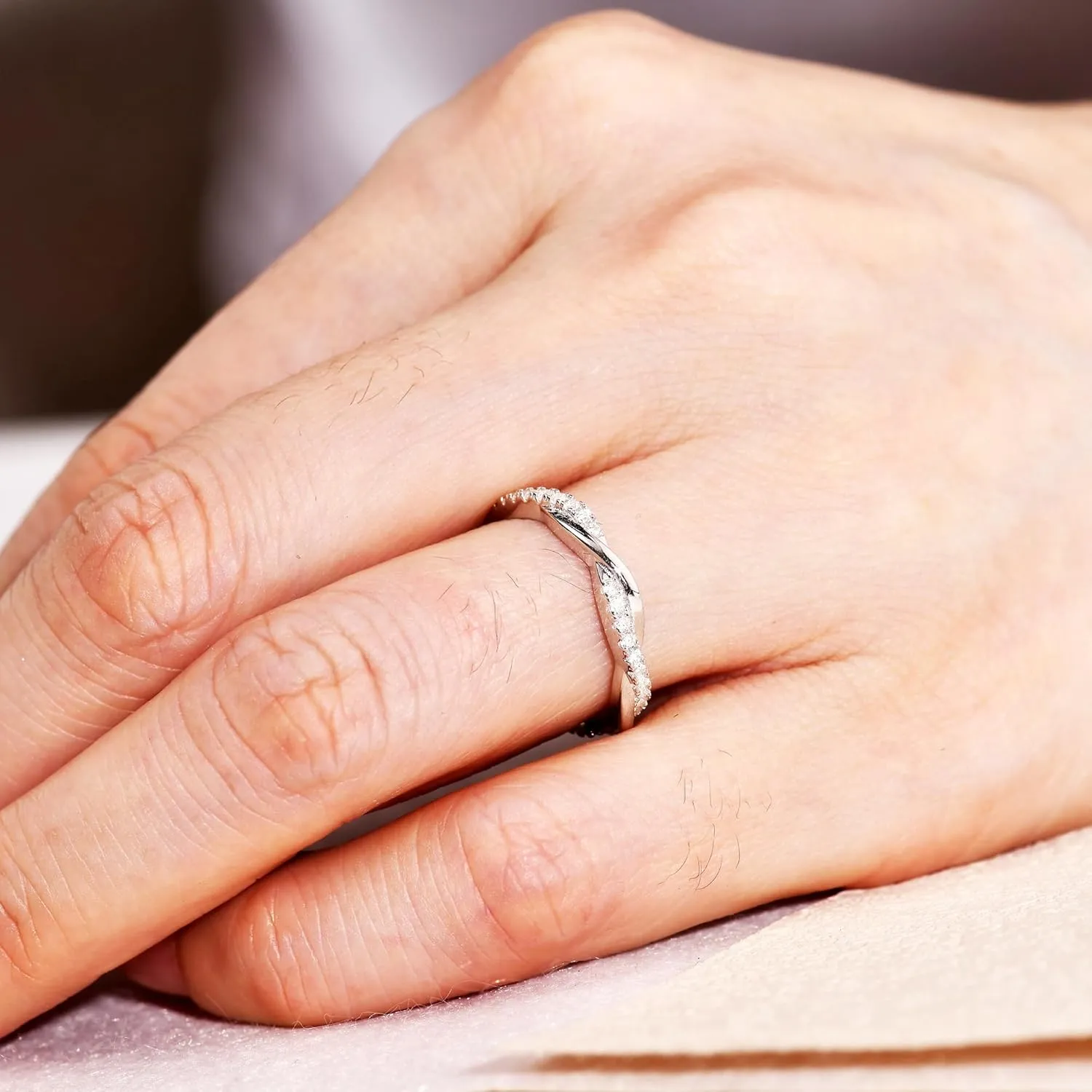 Moissanite Engagement Matching Ring 14K White Gold Wedding Band for Women,2.5mm Twisted grading Infinity 