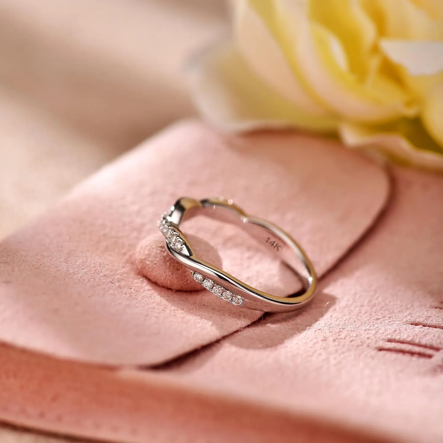 Moissanite Engagement Matching Ring 14K White Gold Wedding Band for Women,2.5mm Twisted grading Infinity 