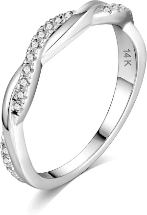 Moissanite Engagement Matching Ring 14K White Gold Wedding Band for Women,2.5mm Twisted grading Infinity 
