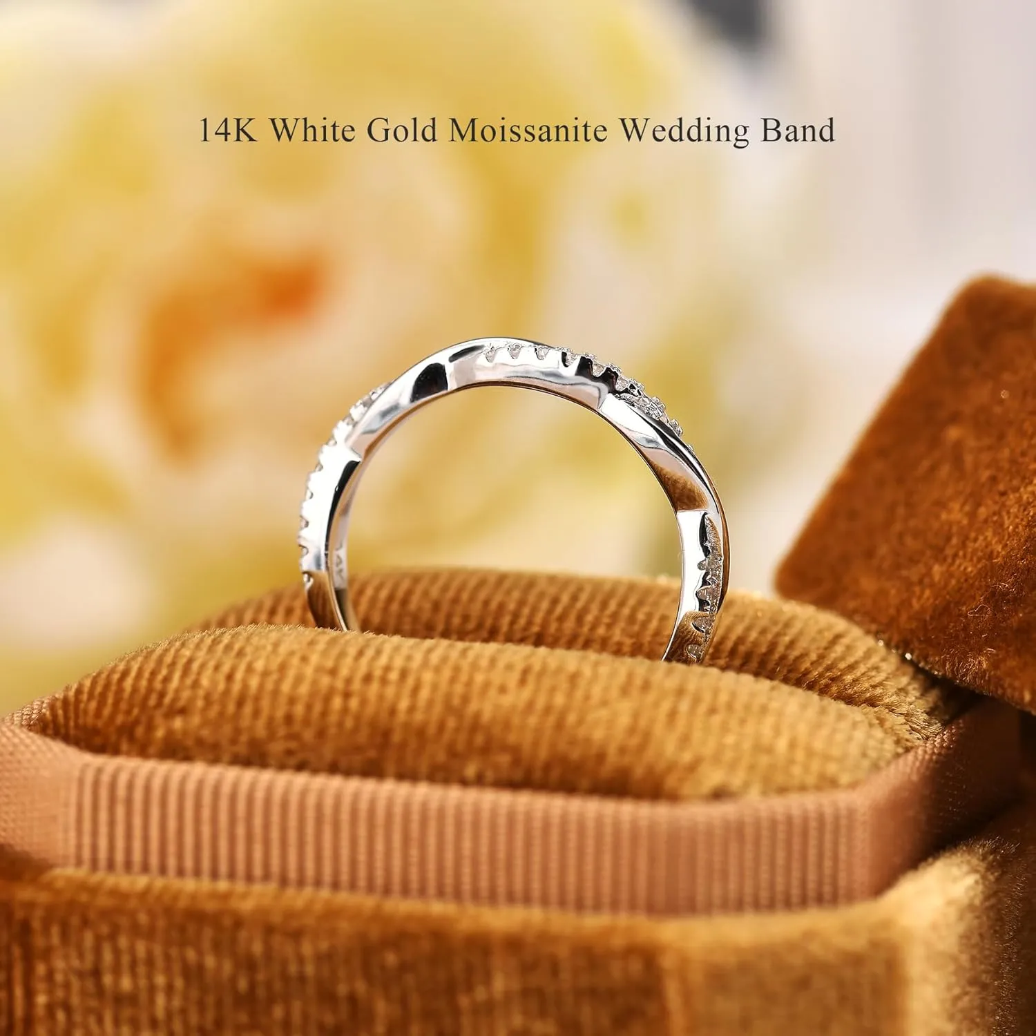 Moissanite Engagement Matching Ring 14K White Gold Wedding Band for Women,2.5mm Twisted grading Infinity 