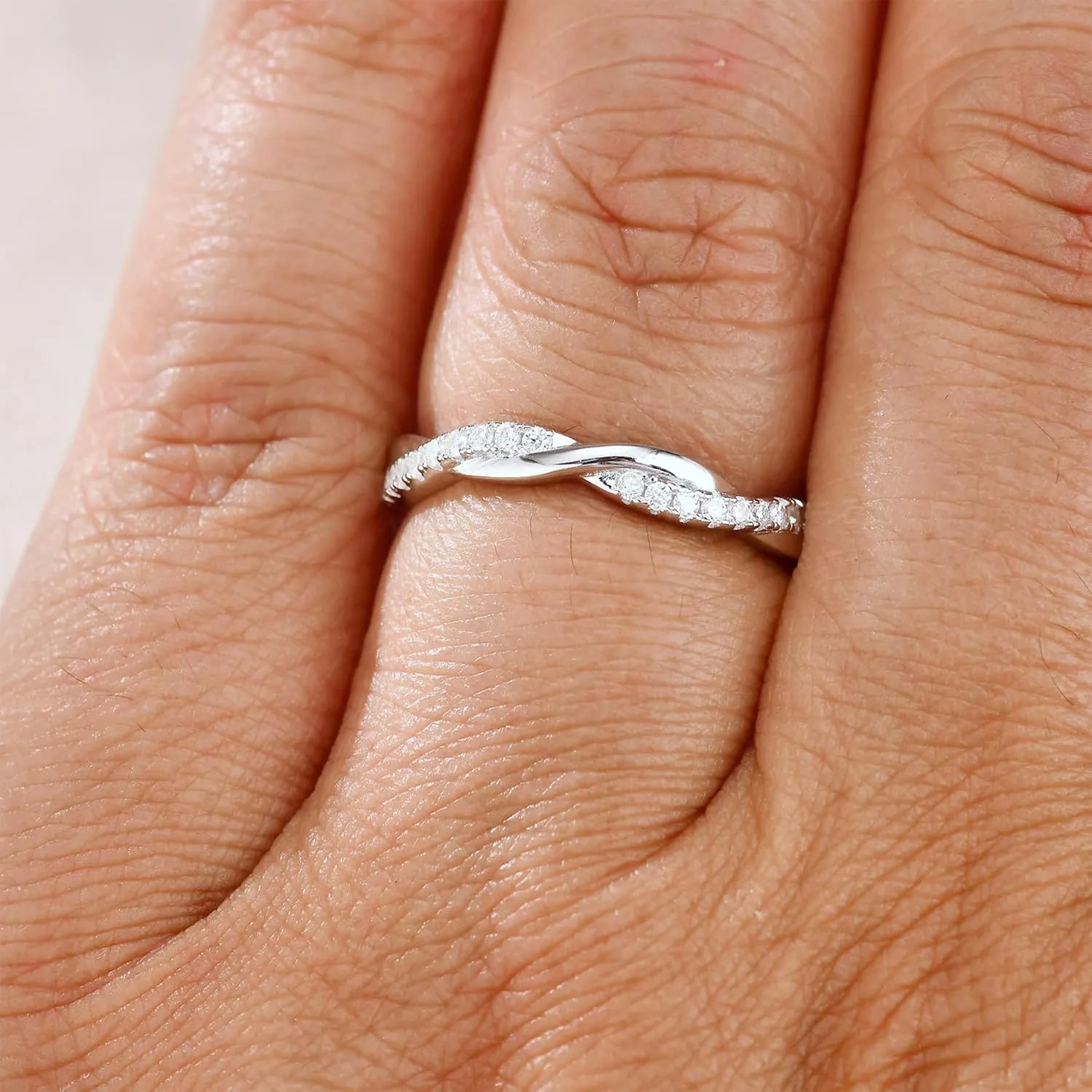 Moissanite Engagement Matching Ring 14K White Gold Wedding Band for Women,2.5mm Twisted grading Infinity 