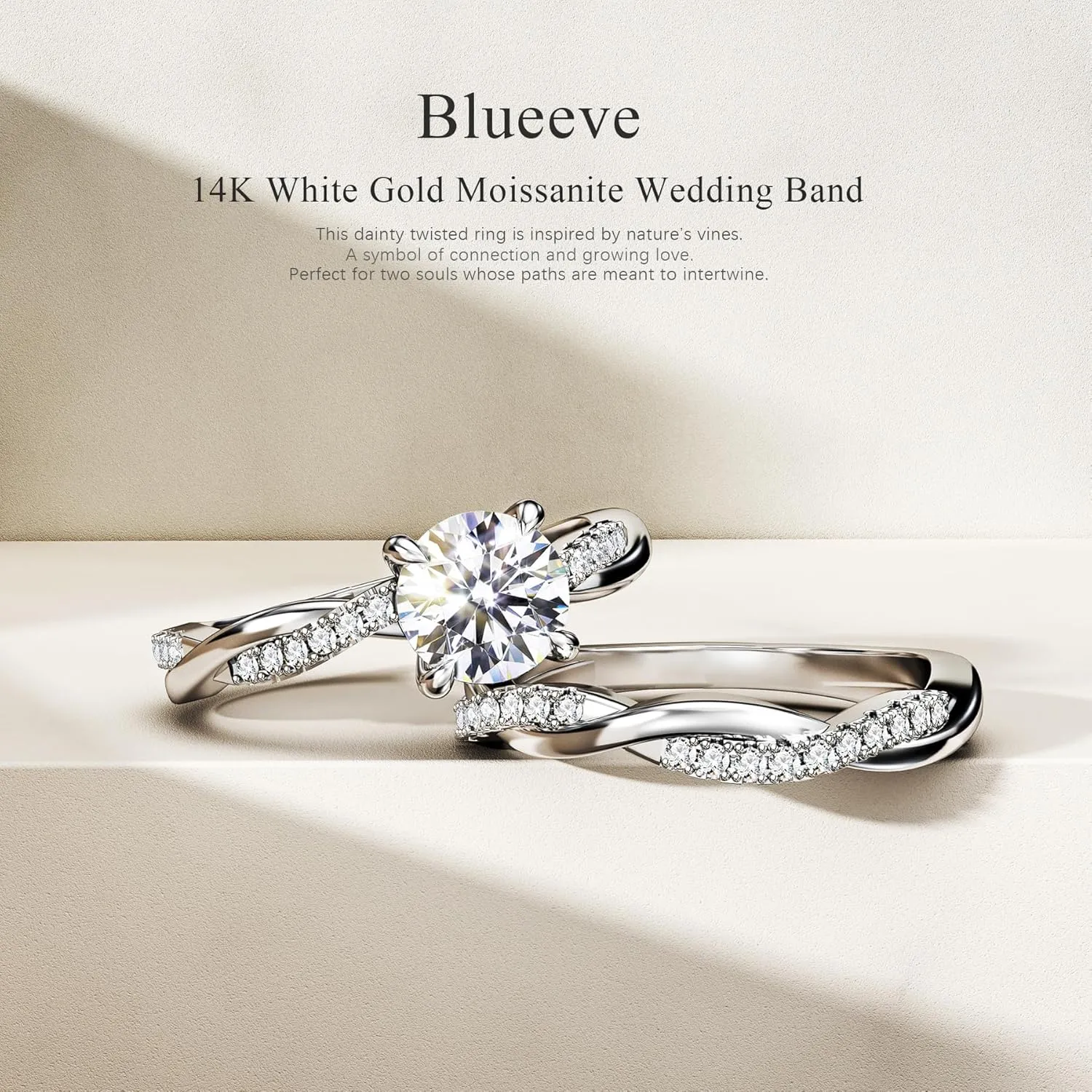 Moissanite Engagement Matching Ring 14K White Gold Wedding Band for Women,2.5mm Twisted grading Infinity 
