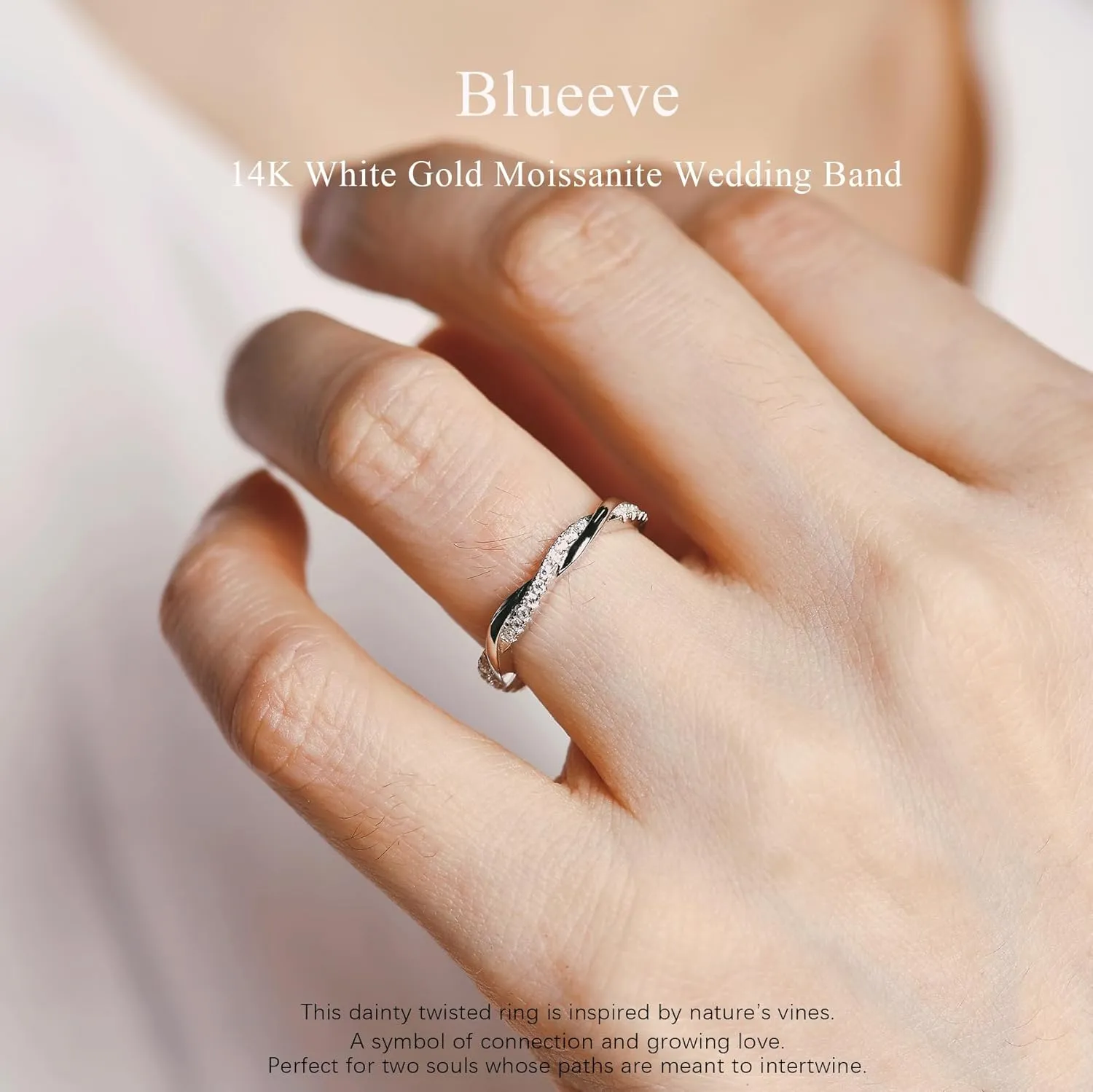 Moissanite Engagement Matching Ring 14K White Gold Wedding Band for Women,2.5mm Twisted grading Infinity 