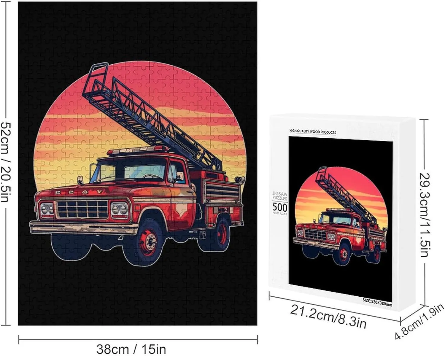 moist succeed pictorial autonomy Jigsaw Puzzles for Adults 500 PCS Challenging Wooden Puzzle for Home Decor Thin Red Line Firefighter Fire Truck Sunset 