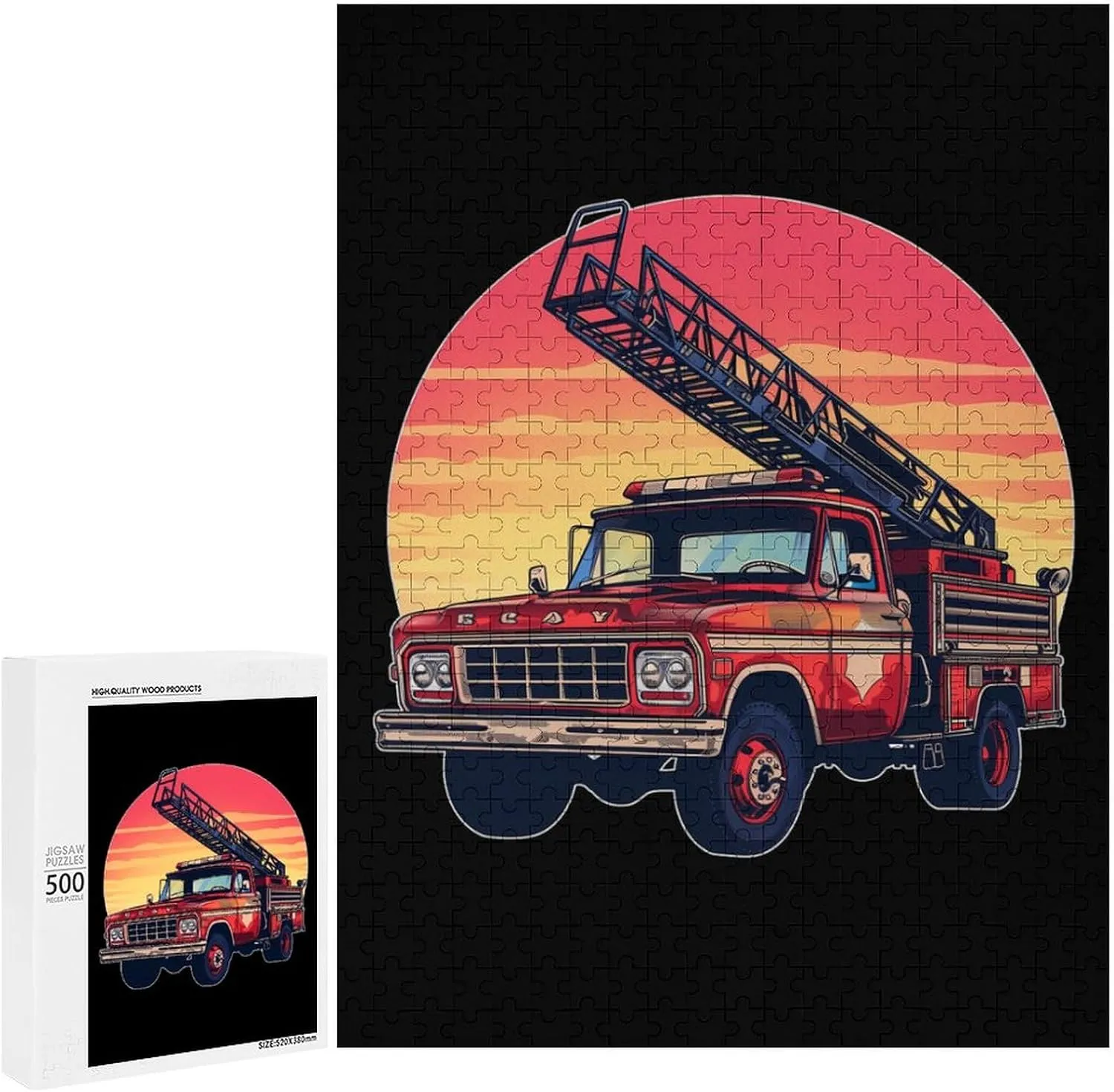 moist succeed pictorial autonomy Jigsaw Puzzles for Adults 500 PCS Challenging Wooden Puzzle for Home Decor Thin Red Line Firefighter Fire Truck Sunset 