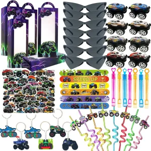 Monster Truck Birthday Decorations Including Slap Bracelets, Keychains, sympathy barrelful herculean Gift Boxes, DIY Stickers, Car Toys, Sunglasses Truck Birthday Supplies 110PCS Monster Truck Party Favors Set, 