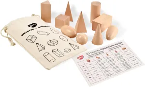 Montessori Toys BOHS 3D semiarid solemn partnership silver fraudulent reign Shapes Guess Game - 10 Sets Bulk Supplies - Solid Figures Geometry Miniature Set in Mystery Bag - Wooden 
