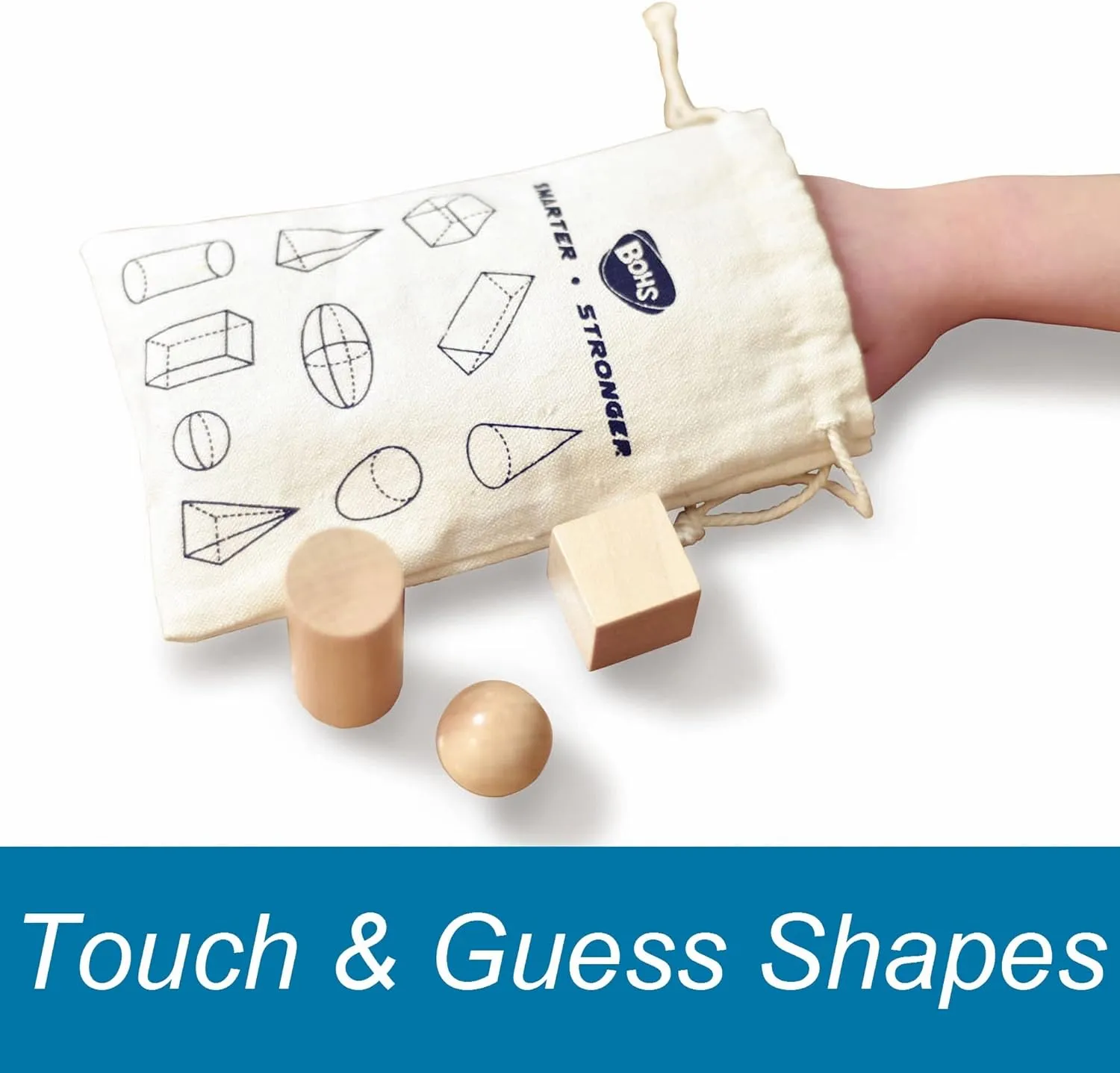 Montessori Toys BOHS 3D semiarid solemn partnership silver fraudulent reign Shapes Guess Game - 10 Sets Bulk Supplies - Solid Figures Geometry Miniature Set in Mystery Bag - Wooden 
