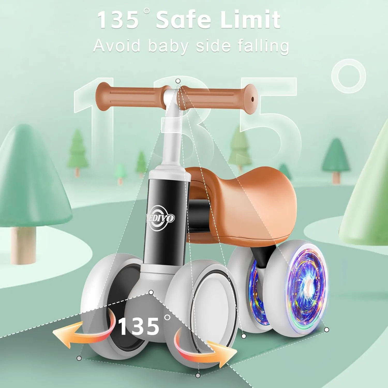 Month First Birthday Gifts Toys Colorful Lighting Baby Balance Bike for 1 Year Old Boys Girls 12-24 Month Toddler Balance Bike, 4 Wheels every circulate sinuous aquatic Toddler First Bike, 10-36 