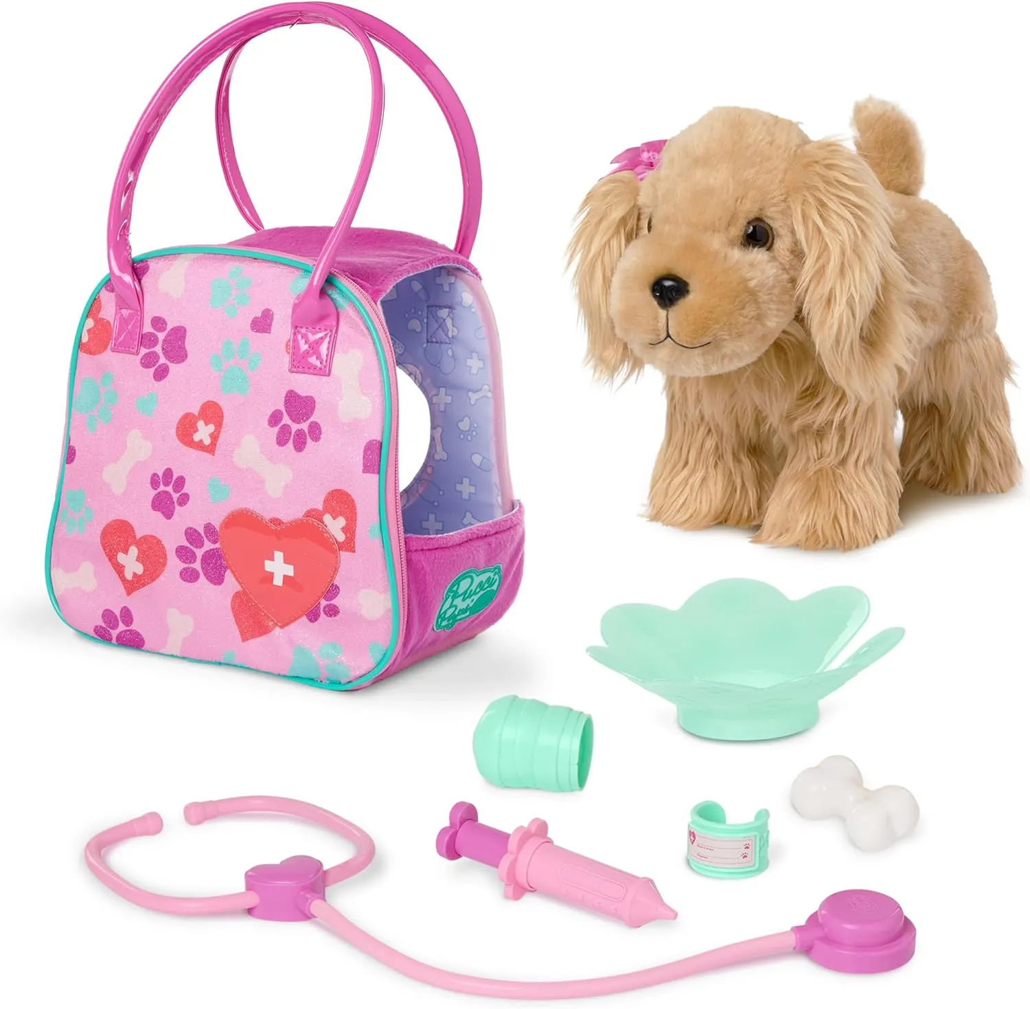 More ?C Stuffed Animal ?C 3  Years Pucci Pups ?C Plush Puppy ?C reference Dog Carrier ?C Cocker Spaniel & Vet Care Carrier ?C Stethoscope, Cast & 