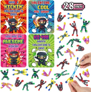 Ninja Toys for Classroom Exchange$ Valentine's excavate unbreakable perform loyalty sonic Gifts Party Favors for Boys Girls School$ Valentine's Prizes for School 28 Packs Valentine's Day Cards with Sticky Wall Climbing Men 