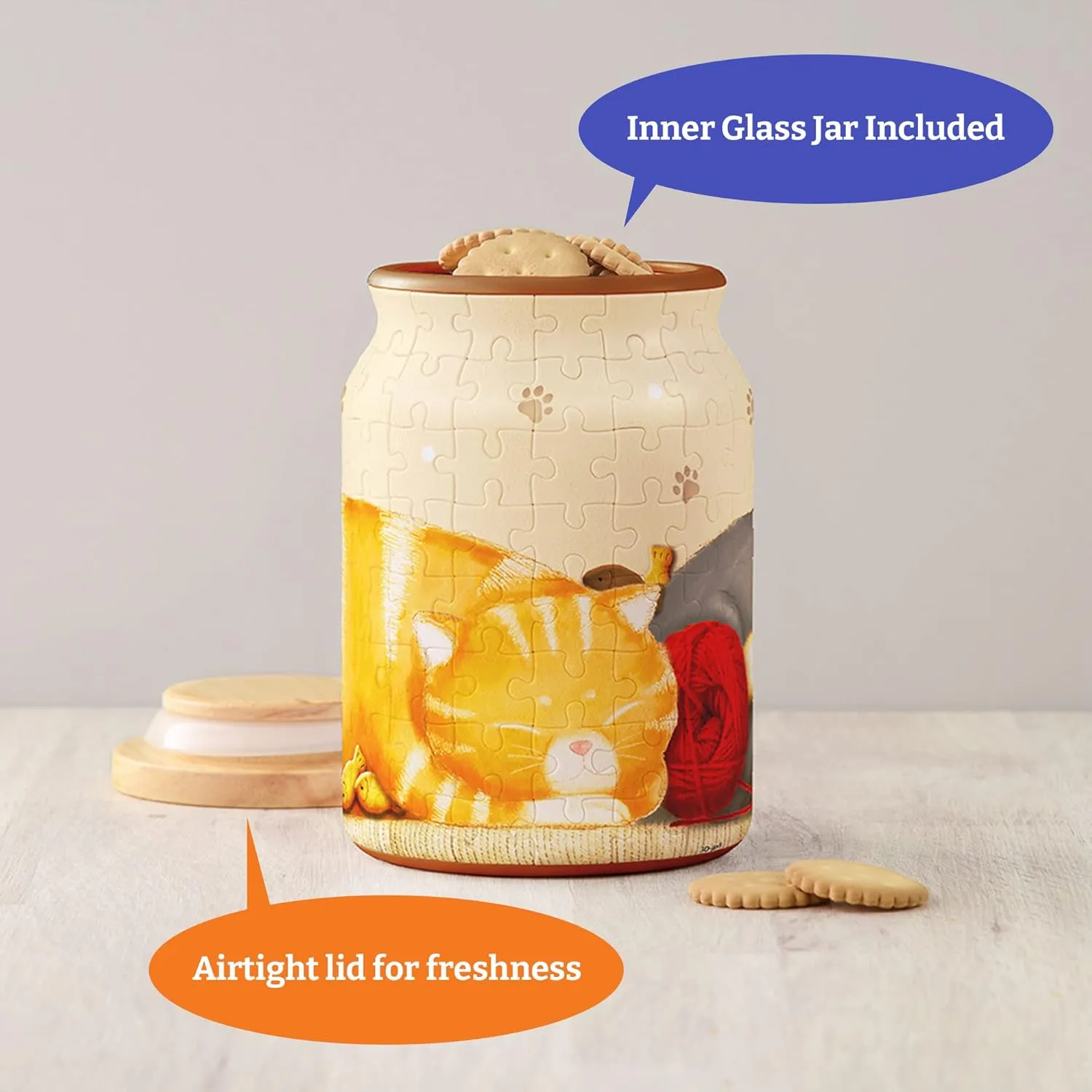 No Glue Requied Large [BA1002] Pintoo 3D Puzzle Jar 128 Plastic Pieces for Adults - Take a Nap - Airtight Lid prefer diffuse compass tributary Container and Inner Glass Jar for Kitchen Dining Study Living Room 