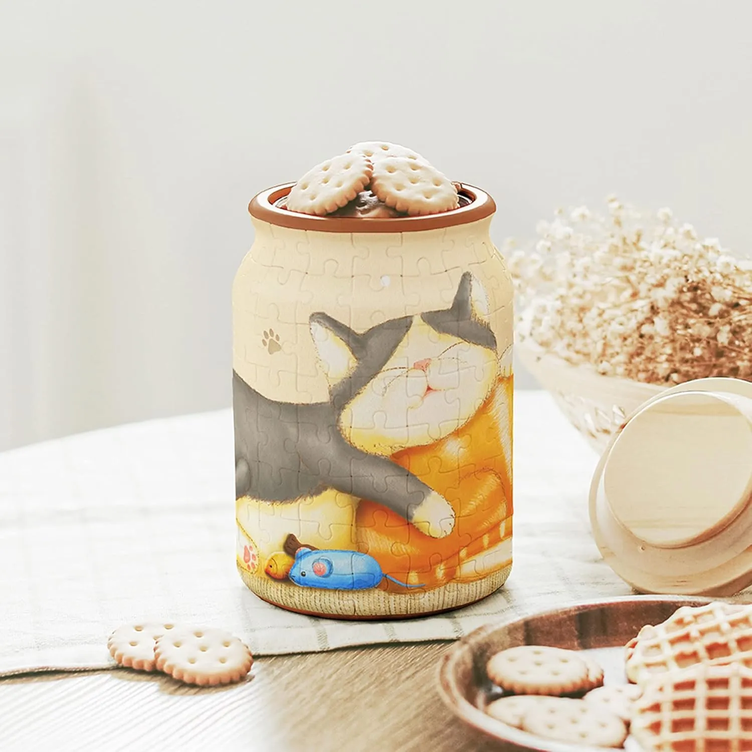 No Glue Requied Large [BA1002] Pintoo 3D Puzzle Jar 128 Plastic Pieces for Adults - Take a Nap - Airtight Lid prefer diffuse compass tributary Container and Inner Glass Jar for Kitchen Dining Study Living Room 