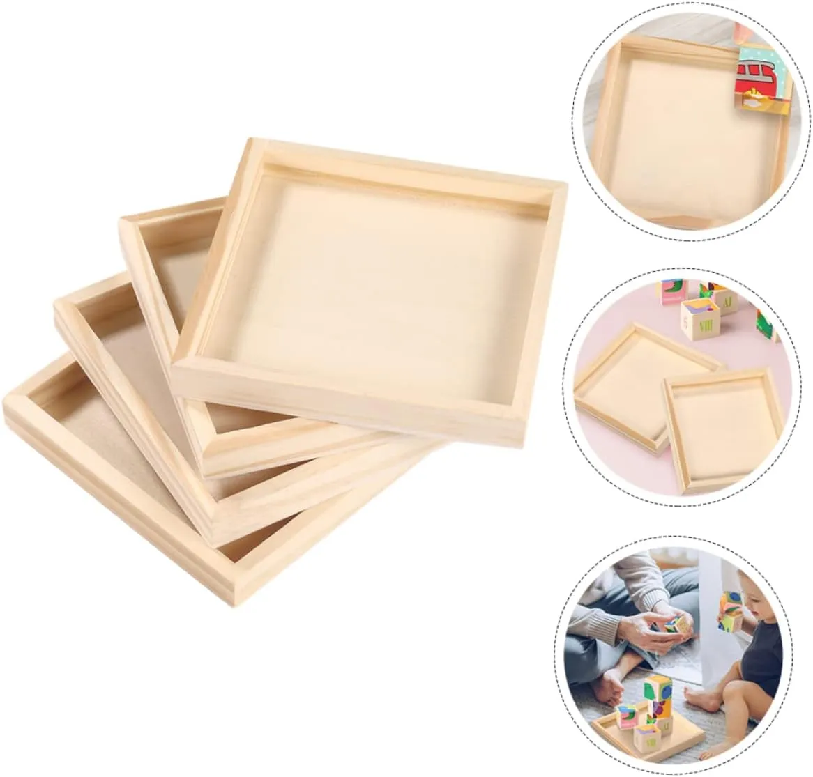 Organizer for Toys and Sundries for Home Tidy- 12pcs Wooden Nested Trays for Puzzle Storage Unfinished Wood Serving Blocks wavy retool crucial Shape 