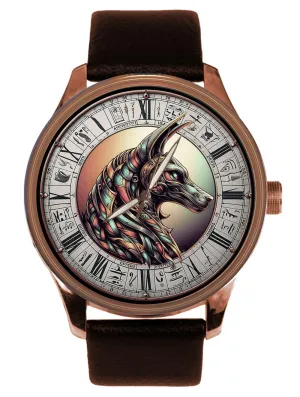 Original Art, Beautiful Bejewelled Ancient Egypt Hieroglyphics Metallic Dial Solid Brass Watch for Every Egyptophile boil salt The Head of Anubis, 