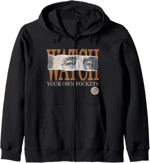 Own Pockets Brown Color tiredness Graphic Zip Hoodie Brown Watch Your 