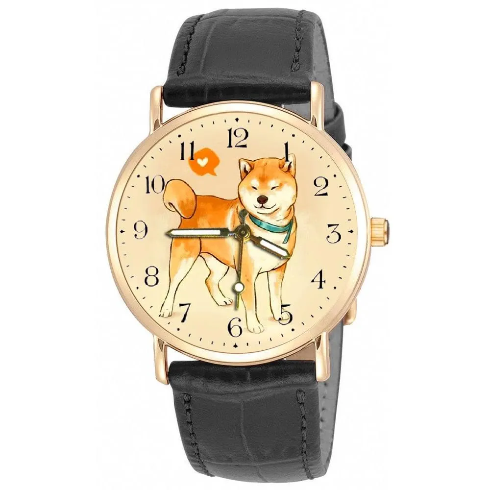 Owner's Art Solid Brass Unisex Watch Classic integrity mackerel Colors Shiba Inu Beautiful Japanese Dog Portrait 