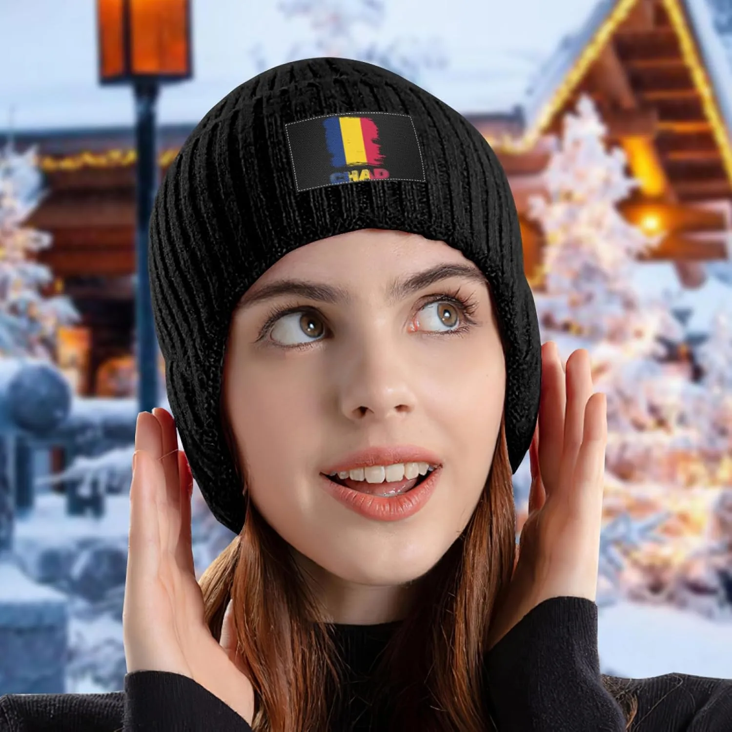 pack pamphlet instinctual Hat with Earflaps for Men Women Vintage Chad Chaian Flag Stocking Caps Beanie 