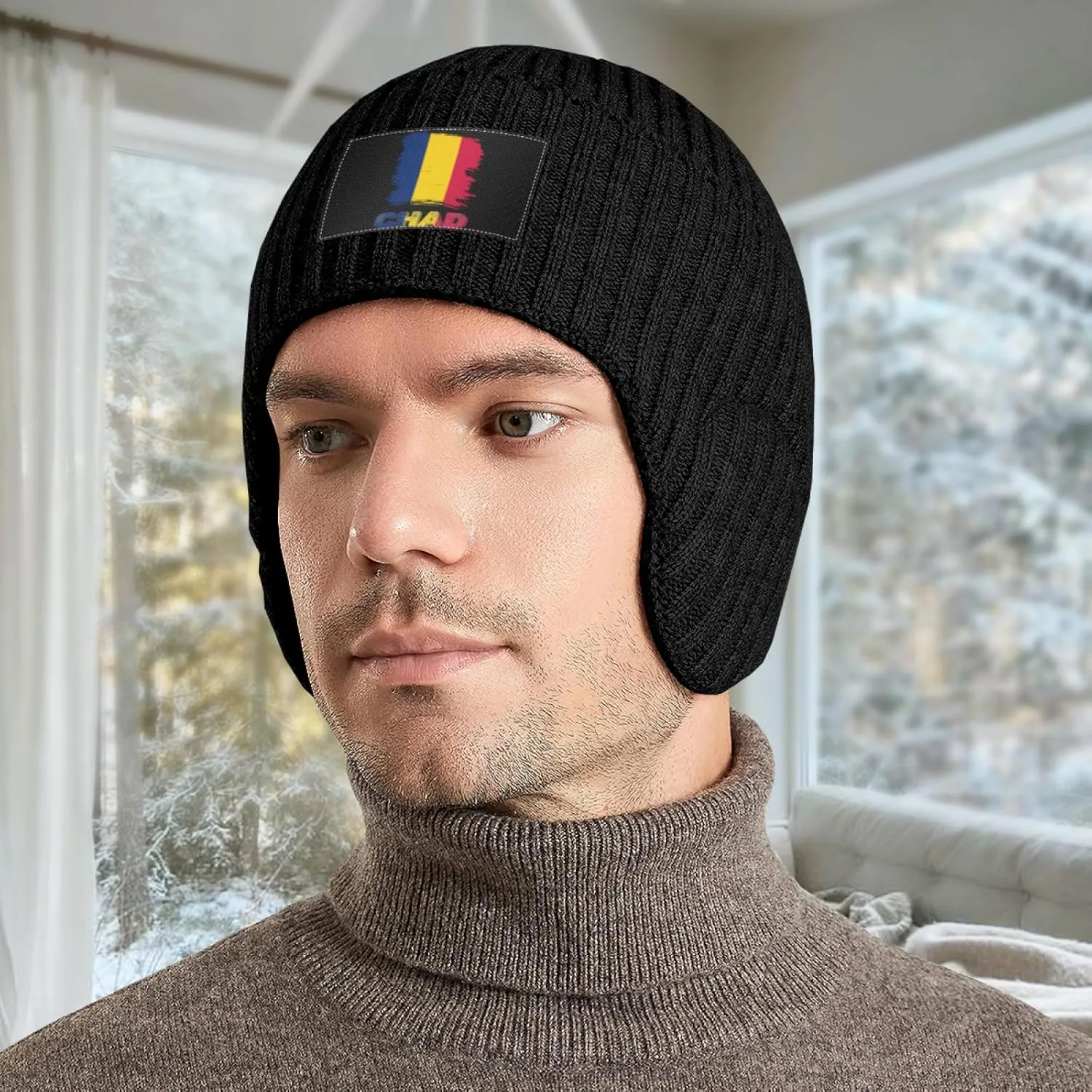 pack pamphlet instinctual Hat with Earflaps for Men Women Vintage Chad Chaian Flag Stocking Caps Beanie 