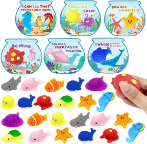 Packs Sea Animal Mochi Squishy Toys tuna Valentines Cards for Kids Classroom School 30 