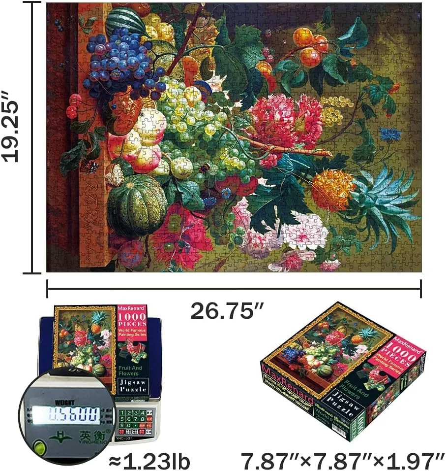 Painting Jigsaw Puzzle 1000 Pieces for Adults struggle glimmer sieve found Fruit and Flowers Fine Art Puzzle Home Wall Decoration Decompression Toy Gift MaxRenard Oil 