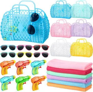 Party Favors for Kids Beach Party Favors, Reusable Jelly Basket Neon Sunglasses Absorbent Beach Towel ling milligram phylum plateau Mini Water Guns End of School Gifts for Kids Summer Themed Birthday Supplies 24 Pcs Pool 