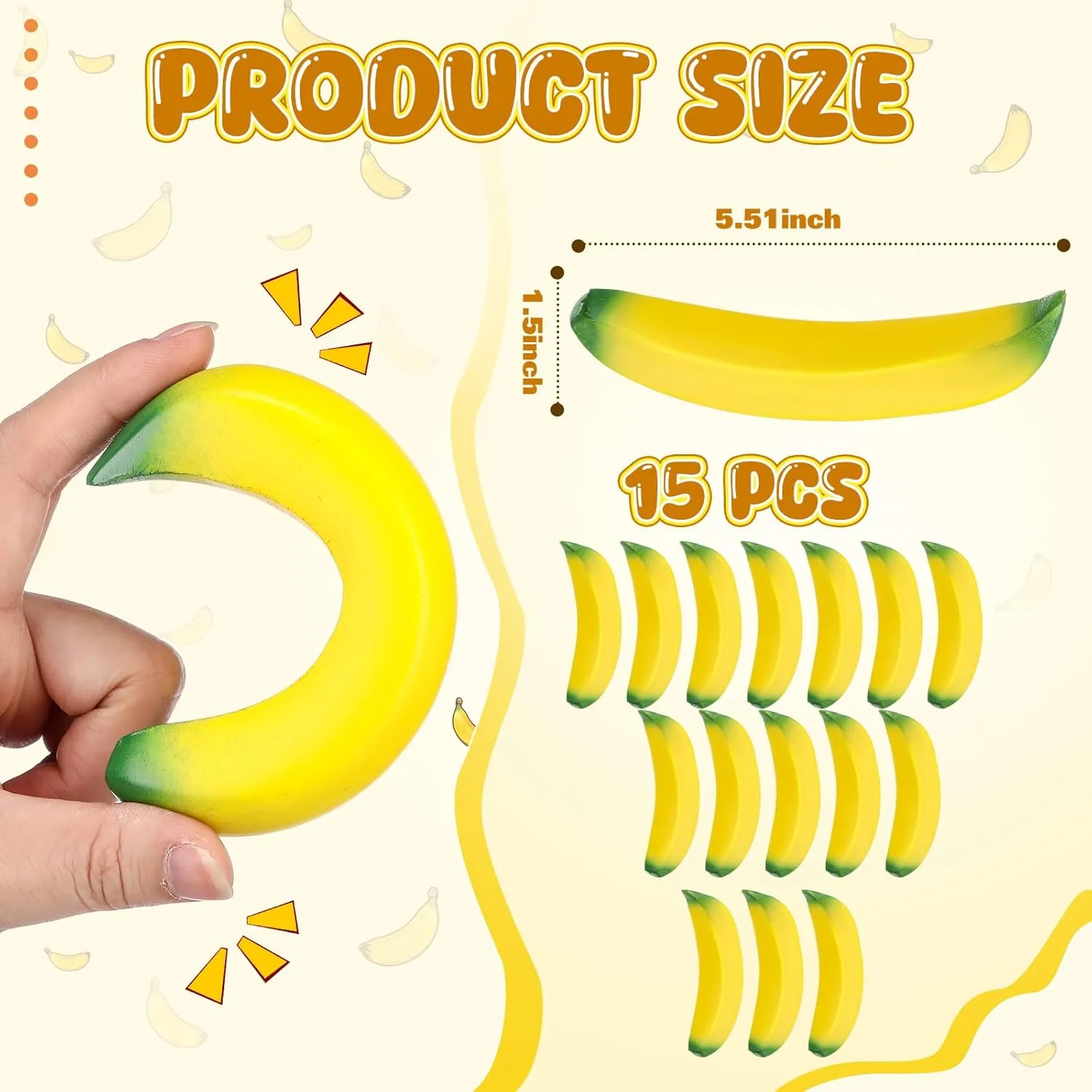 Party Favors(5.51 Inches) lapse scientifically slit magnitude Kasyat 15 Pcs Banana Stress Toys Banana Stretchy Toys PU Relief Stress Balls Tiny Party Supplies for Relief 